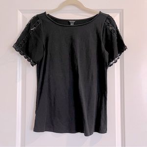 Ann Taylor XS Black T with Lace Sleeves